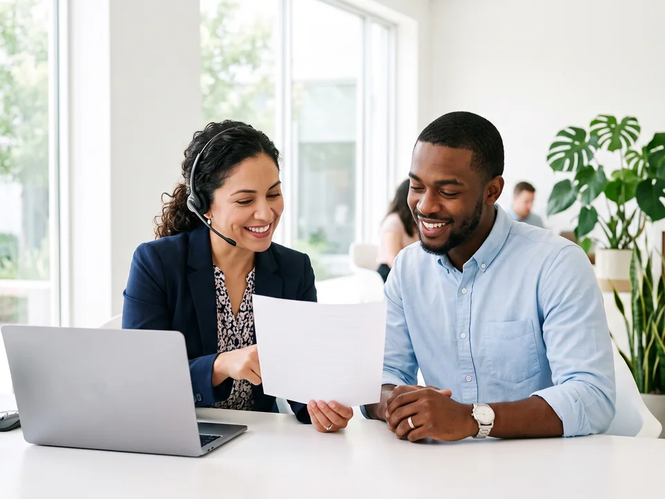 Legal Edge receptionists reviewing a law firm's call script together